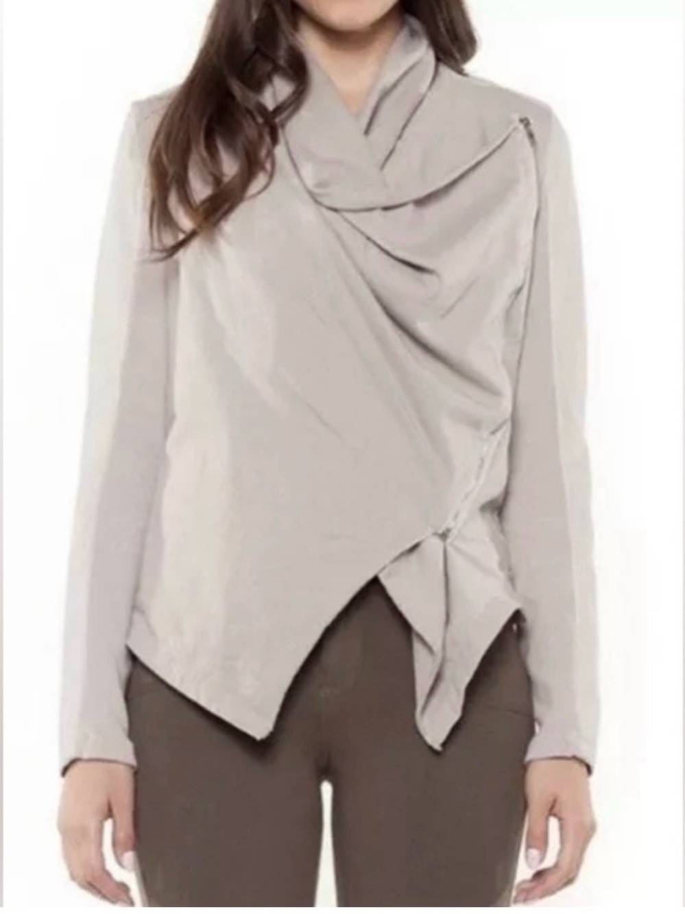 Blank NYC Light Gray Draped Leather Jacket